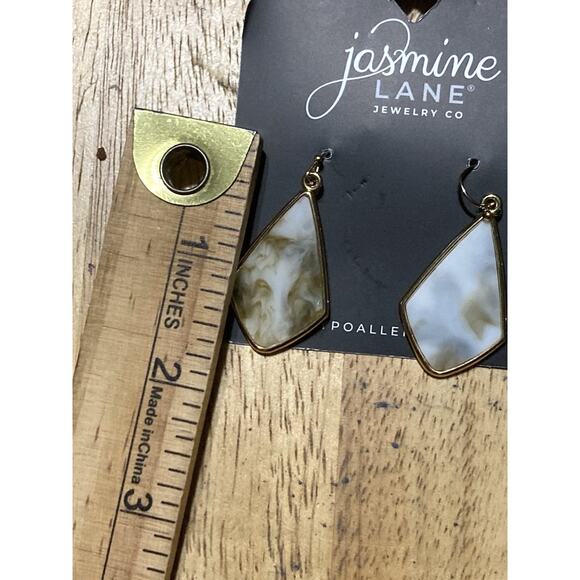 JASMINE Marble Drop Earrings Gold Tone Pierced Green White Lot Of 2 - Picture 4 of 4